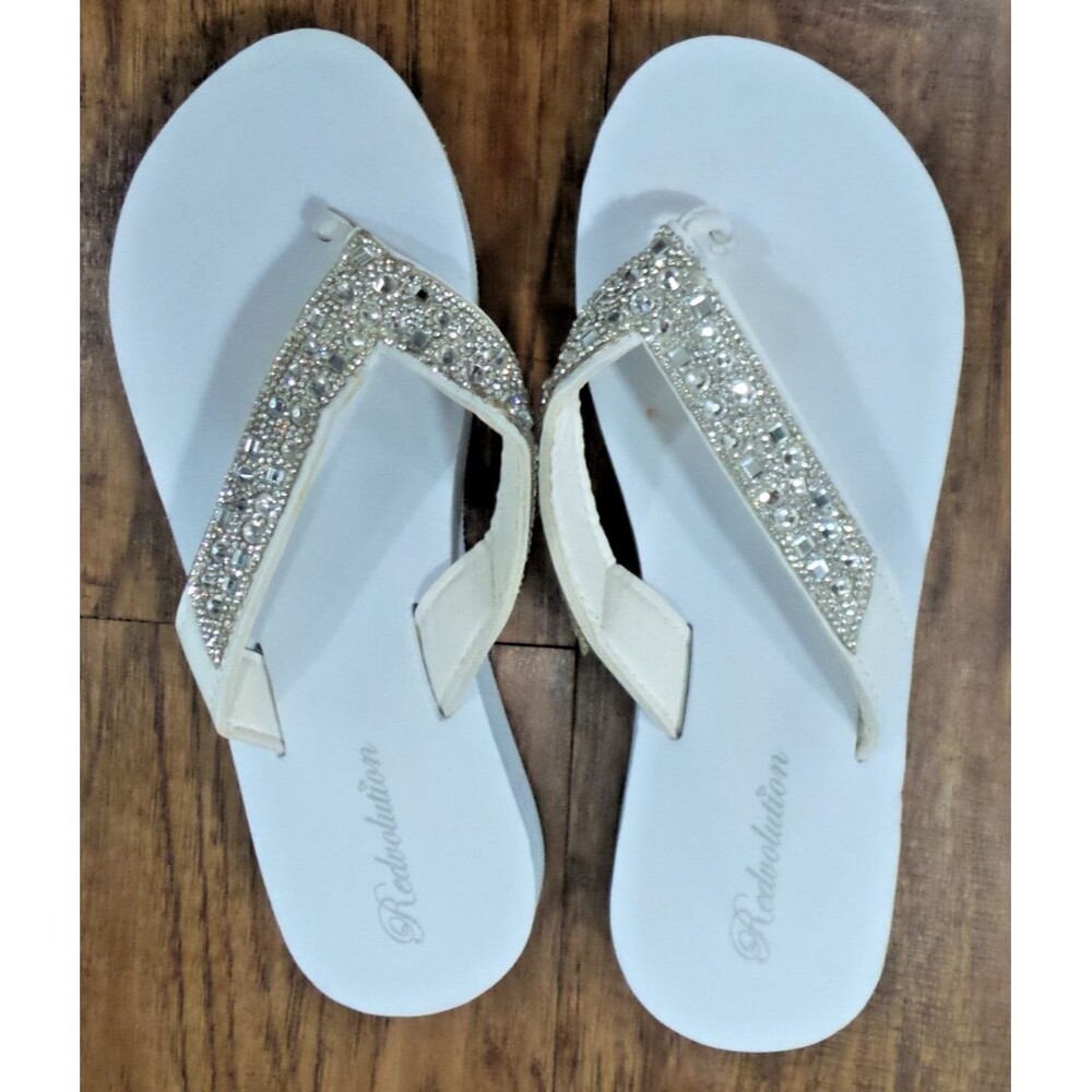 NEVER WORN Redvolution Size 9 White  Flip Flop Studded Straps